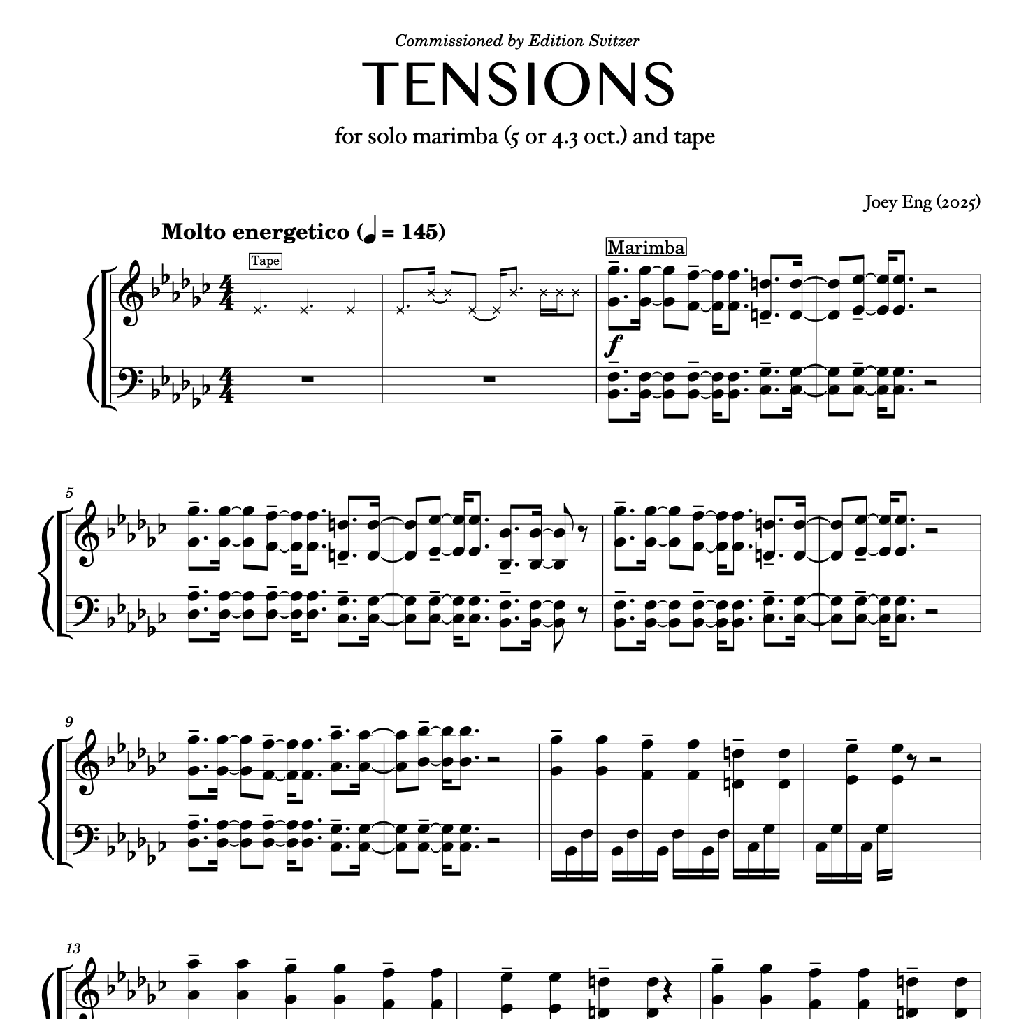 sincerely,' for solo marimba (4.3 oct.) — Joey Eng Music